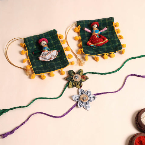  Handmade Fabric Flower Rakhi (Set of 2)