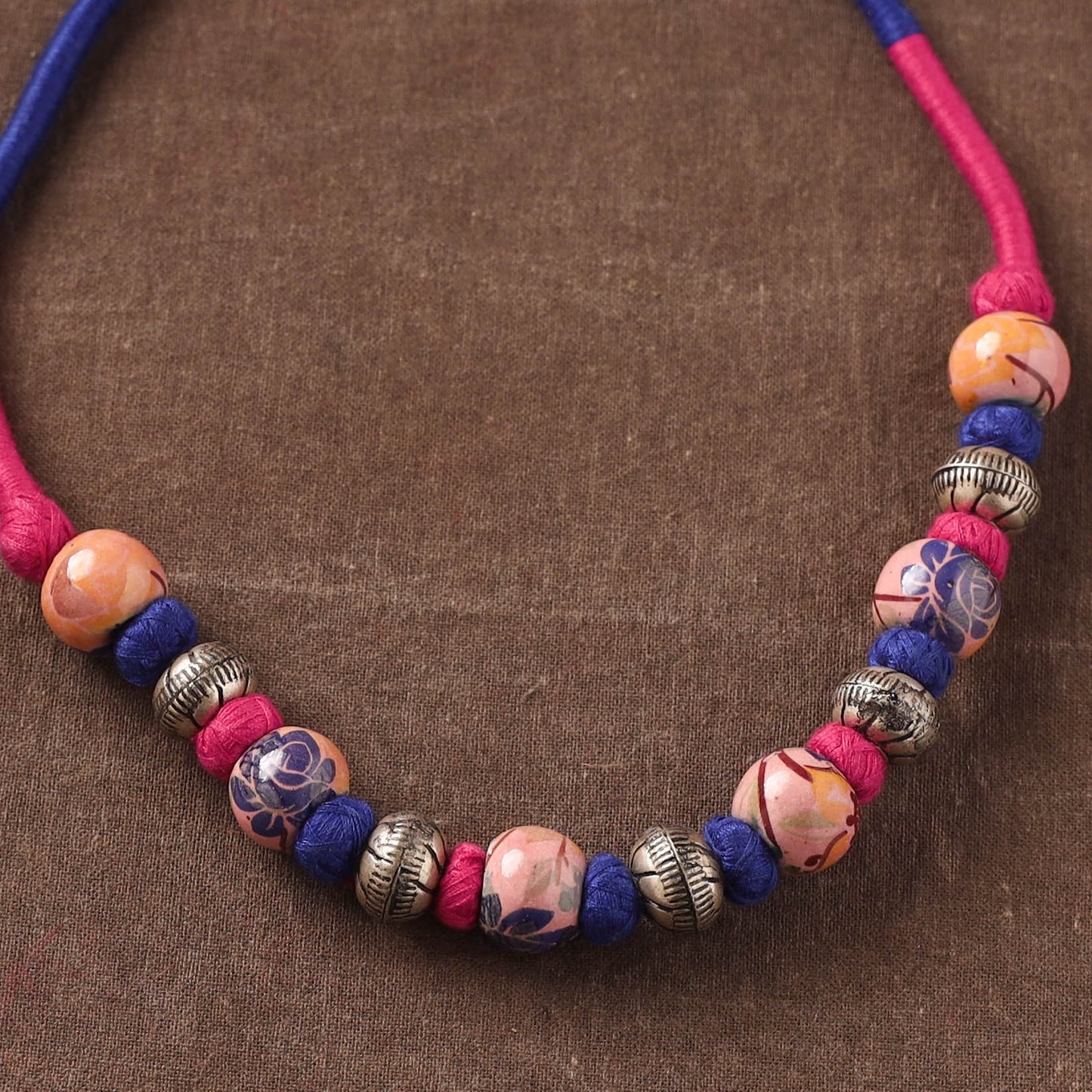 Patwa Threadwork Blue Pottery Beaded Necklace by Kailash Patwa 13