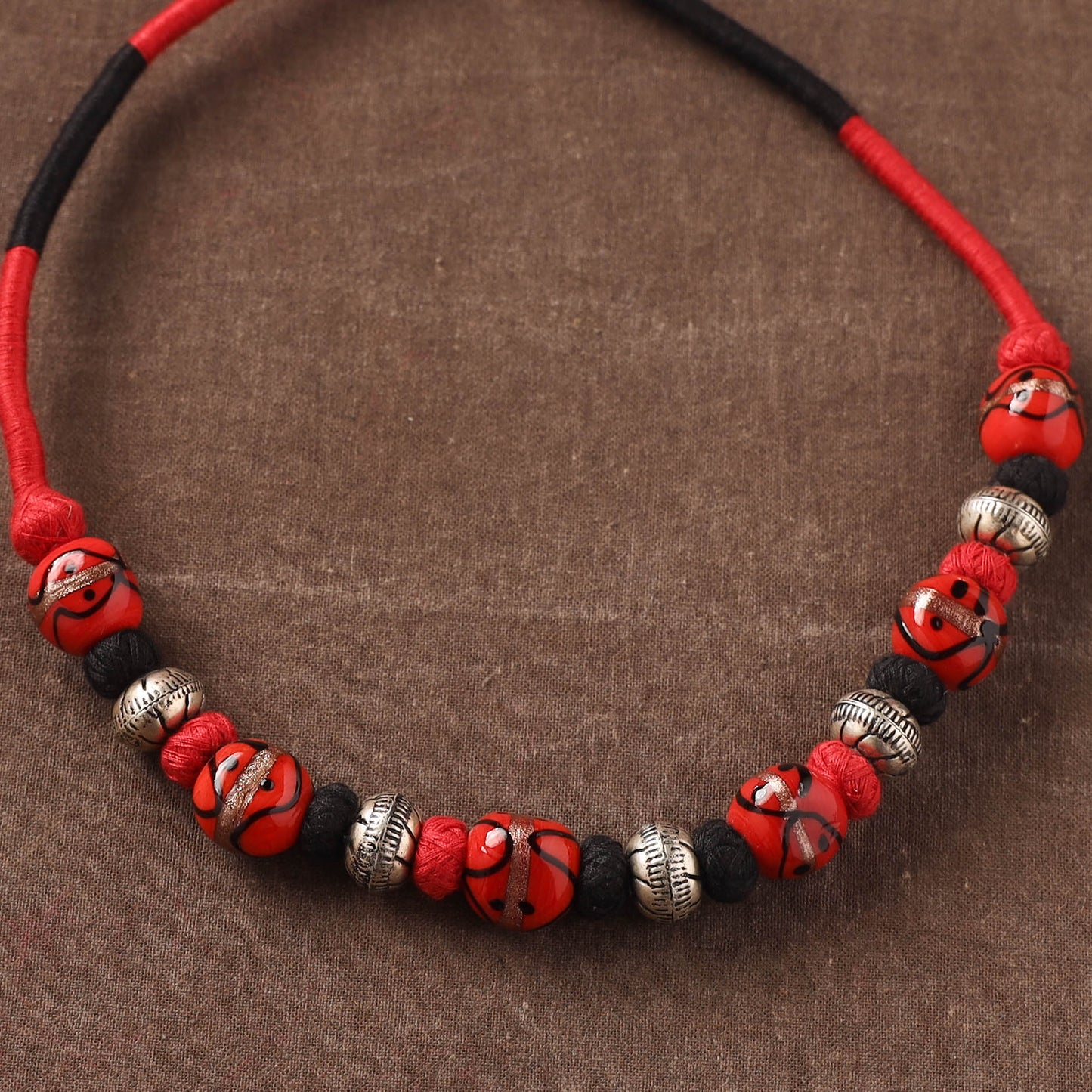 Patwa Threadwork Blue Pottery Beaded Necklace by Kailash Patwa 14