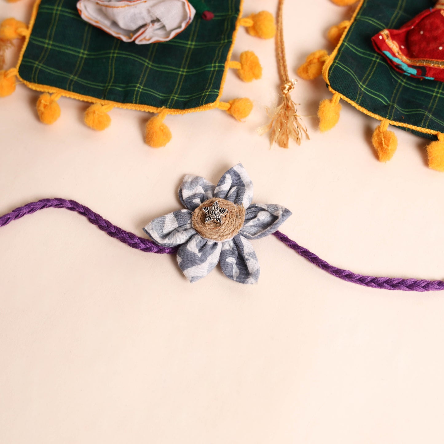  Handmade Fabric Flower Rakhi (Set of 2)