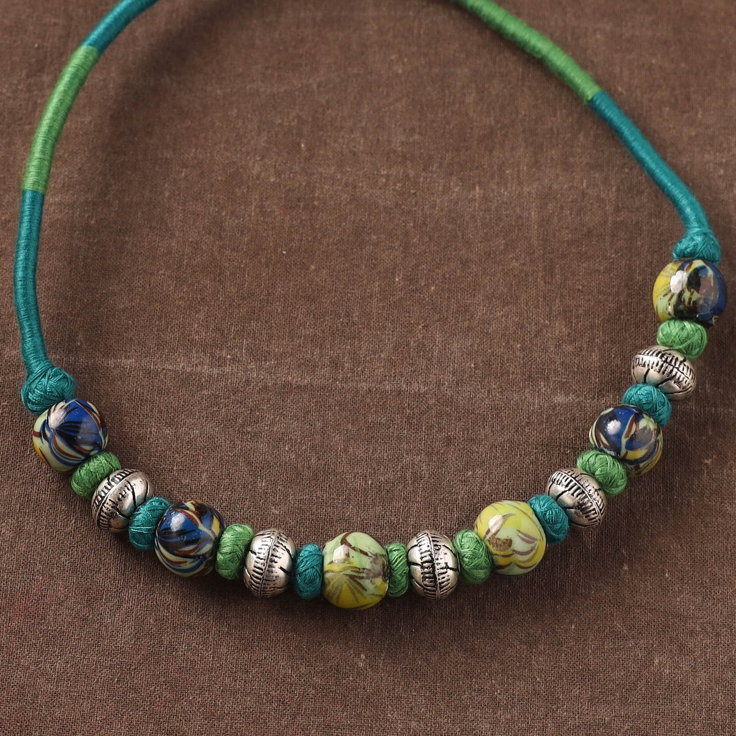Patwa Threadwork Blue Pottery Beaded Necklace by Kailash Patwa 15