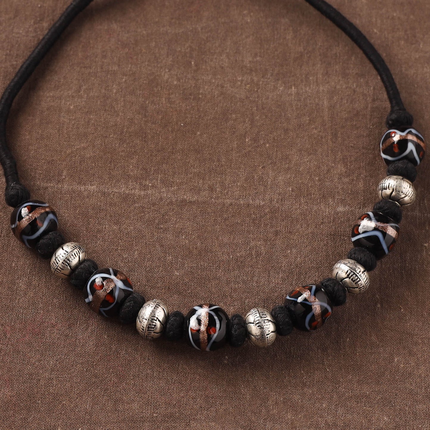 Patwa Threadwork Blue Pottery Beaded Necklace by Kailash Patwa 16