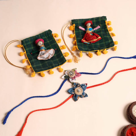 Handmade Fabric Flower Rakhi (Set of 2)