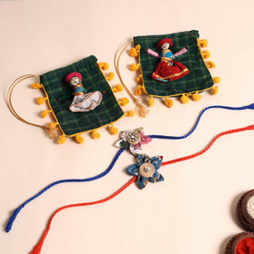 Handmade Fabric Flower Rakhi (Set of 2)
