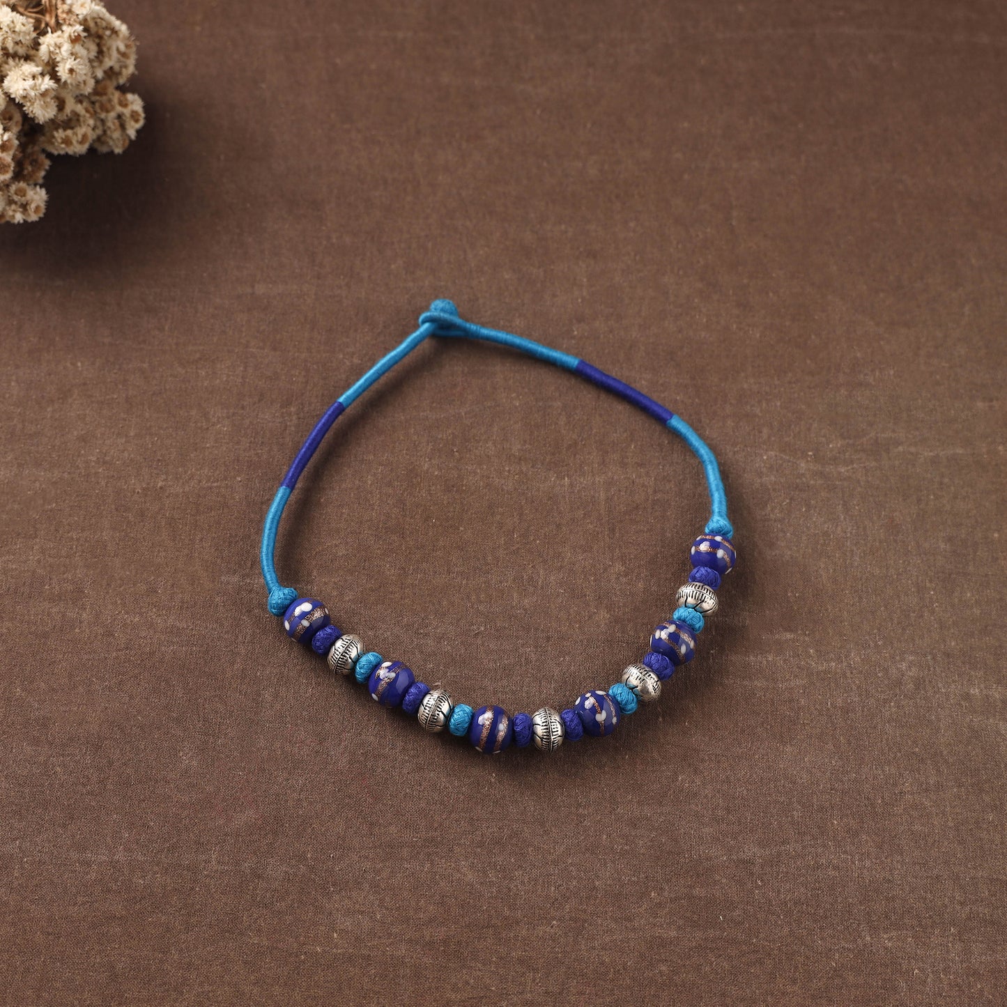Patwa Threadwork Blue Pottery Beaded Necklace by Kailash Patwa 18