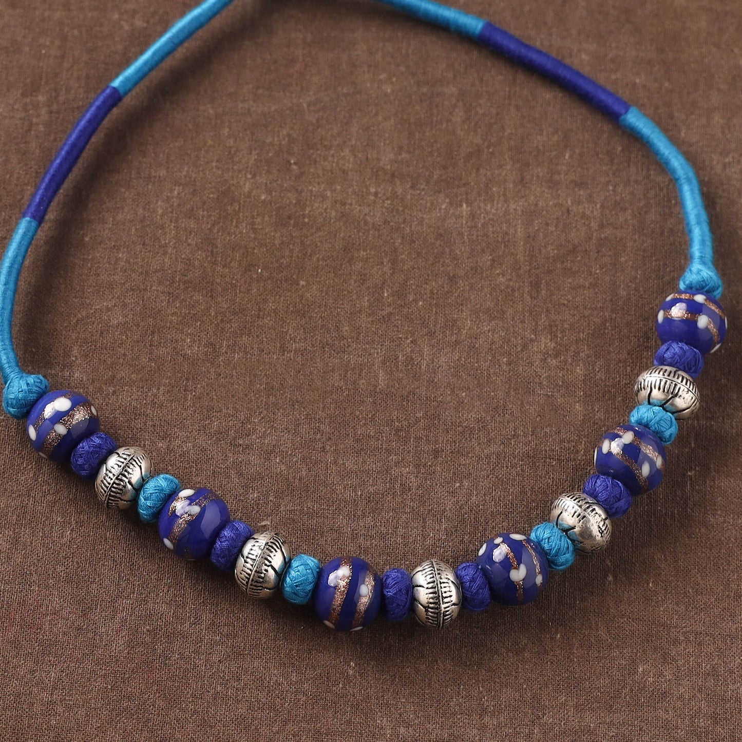 Patwa Threadwork Blue Pottery Beaded Necklace by Kailash Patwa 18