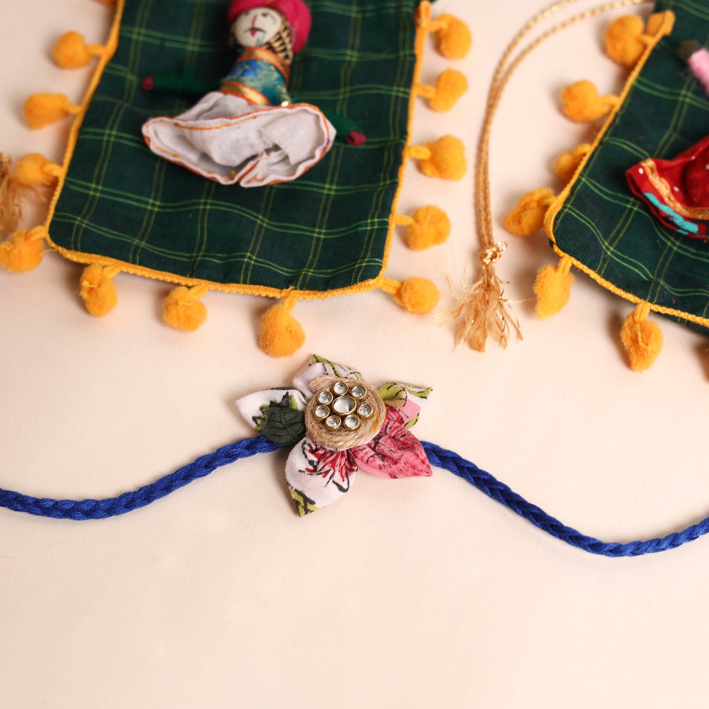  Handmade Fabric Flower Rakhi (Set of 2)