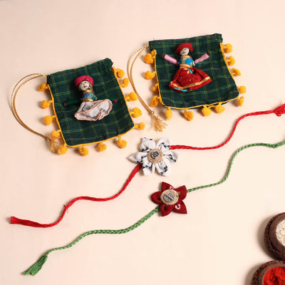  Handmade Fabric Flower Rakhi (Set of 2)