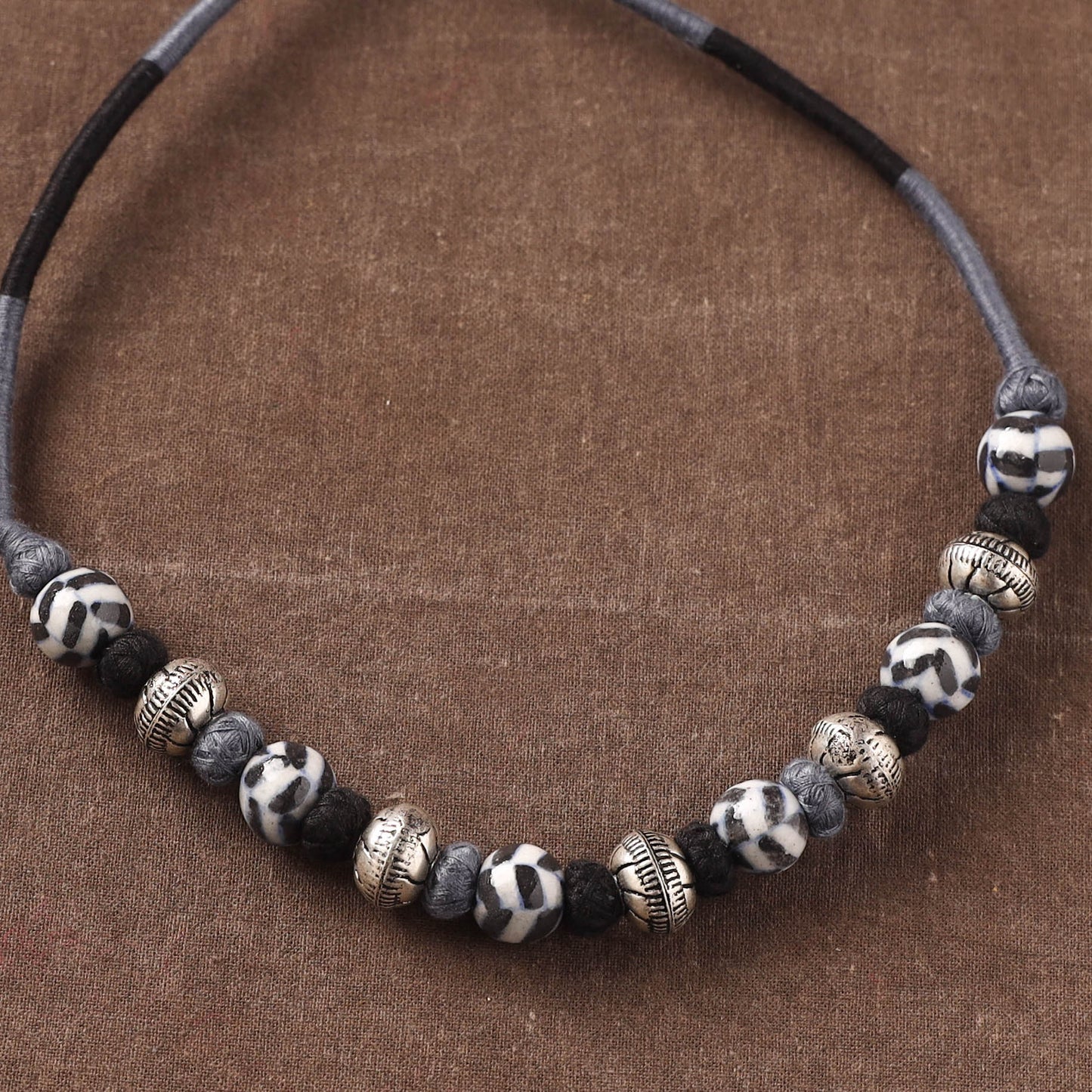 Patwa Threadwork Blue Pottery Beaded Necklace by Kailash Patwa 21