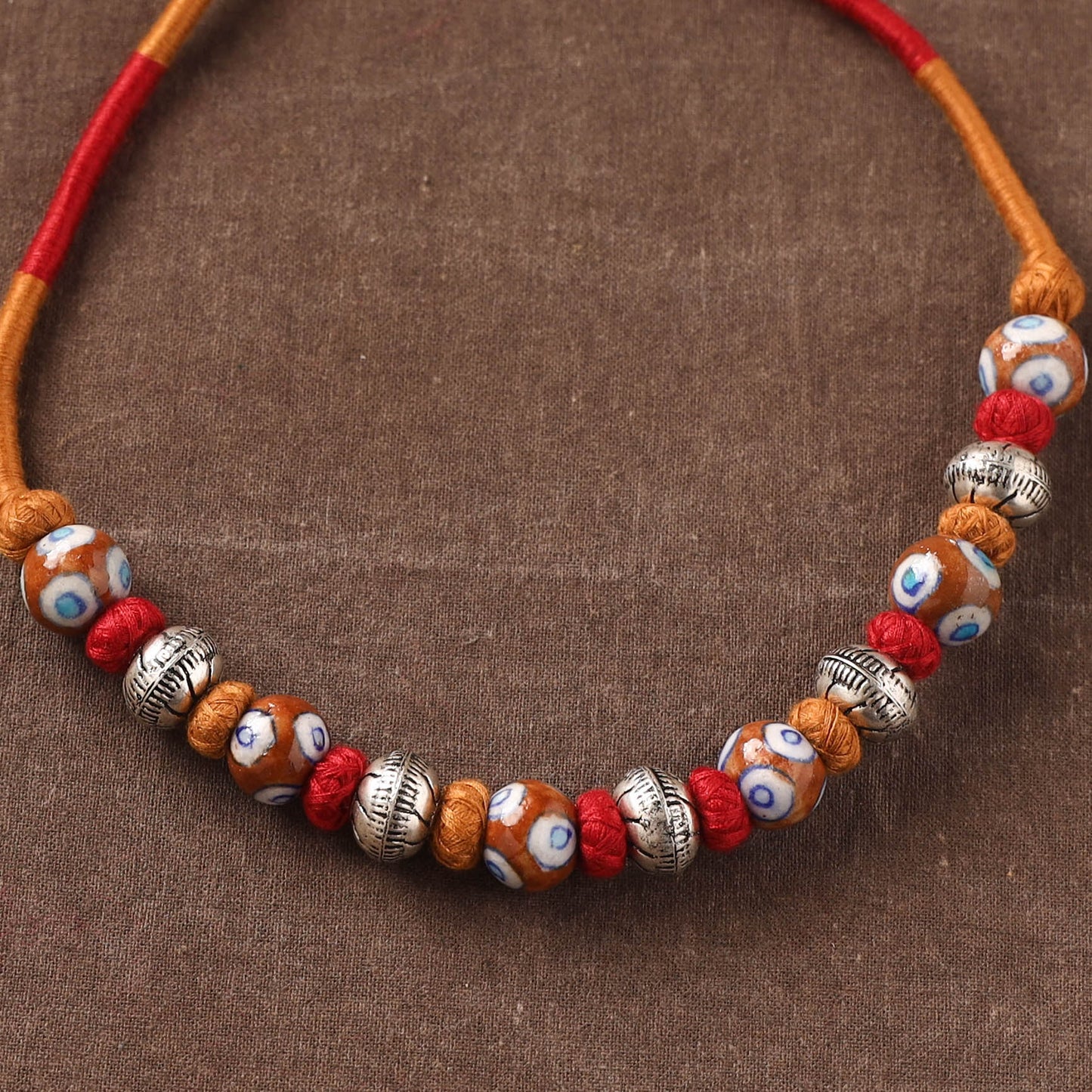 Patwa Threadwork Blue Pottery Beaded Necklace by Kailash Patwa 22
