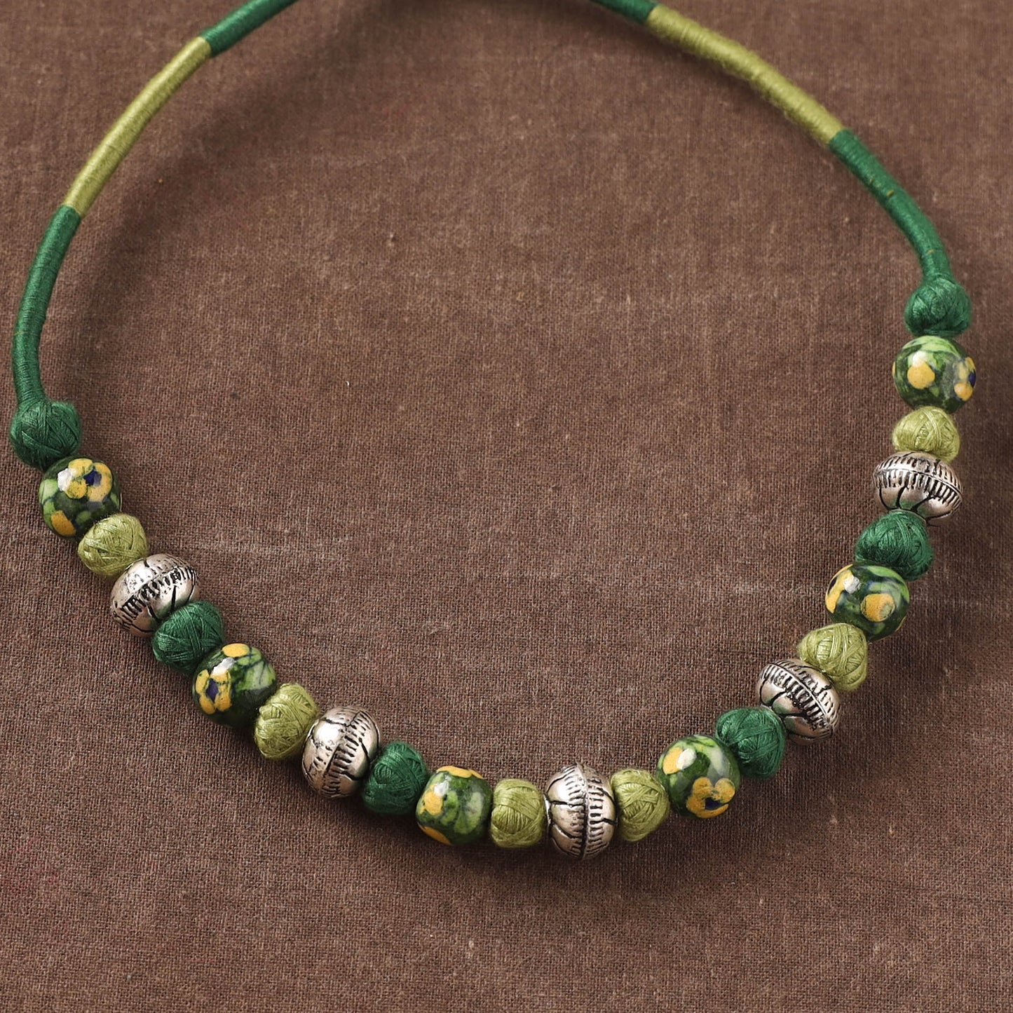 Patwa Threadwork Blue Pottery Beaded Necklace by Kailash Patwa 24