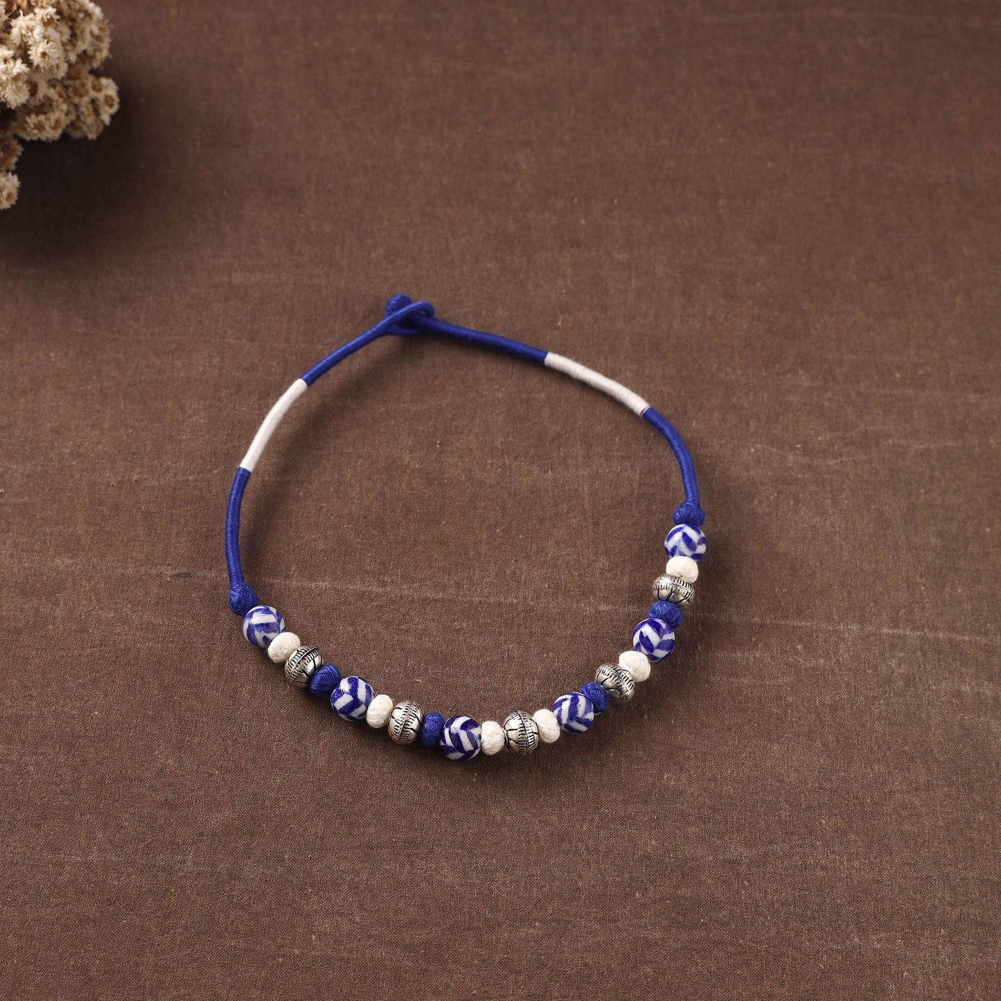 Patwa Threadwork Blue Pottery Beaded Necklace by Kailash Patwa 25