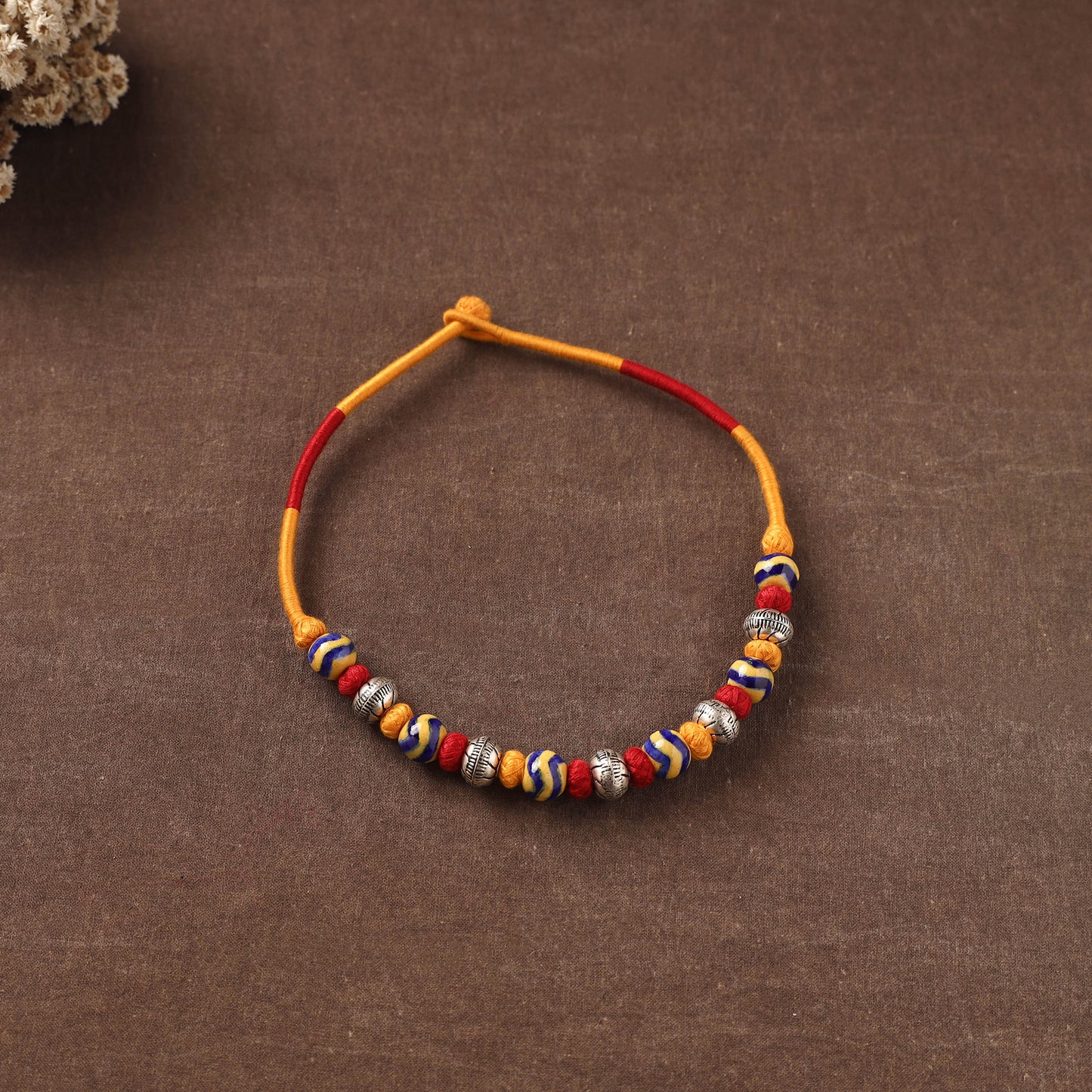 Patwa Threadwork Blue Pottery Beaded Necklace by Kailash Patwa 26