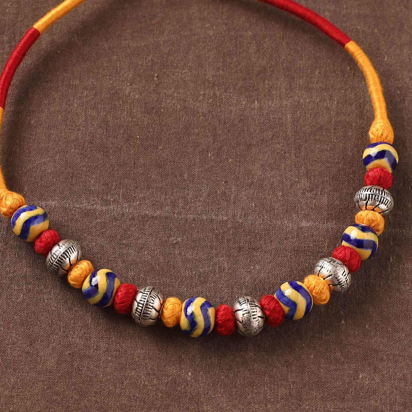 Patwa Threadwork Blue Pottery Beaded Necklace by Kailash Patwa 26