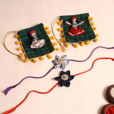  Handmade Fabric Flower Rakhi (Set of 2)