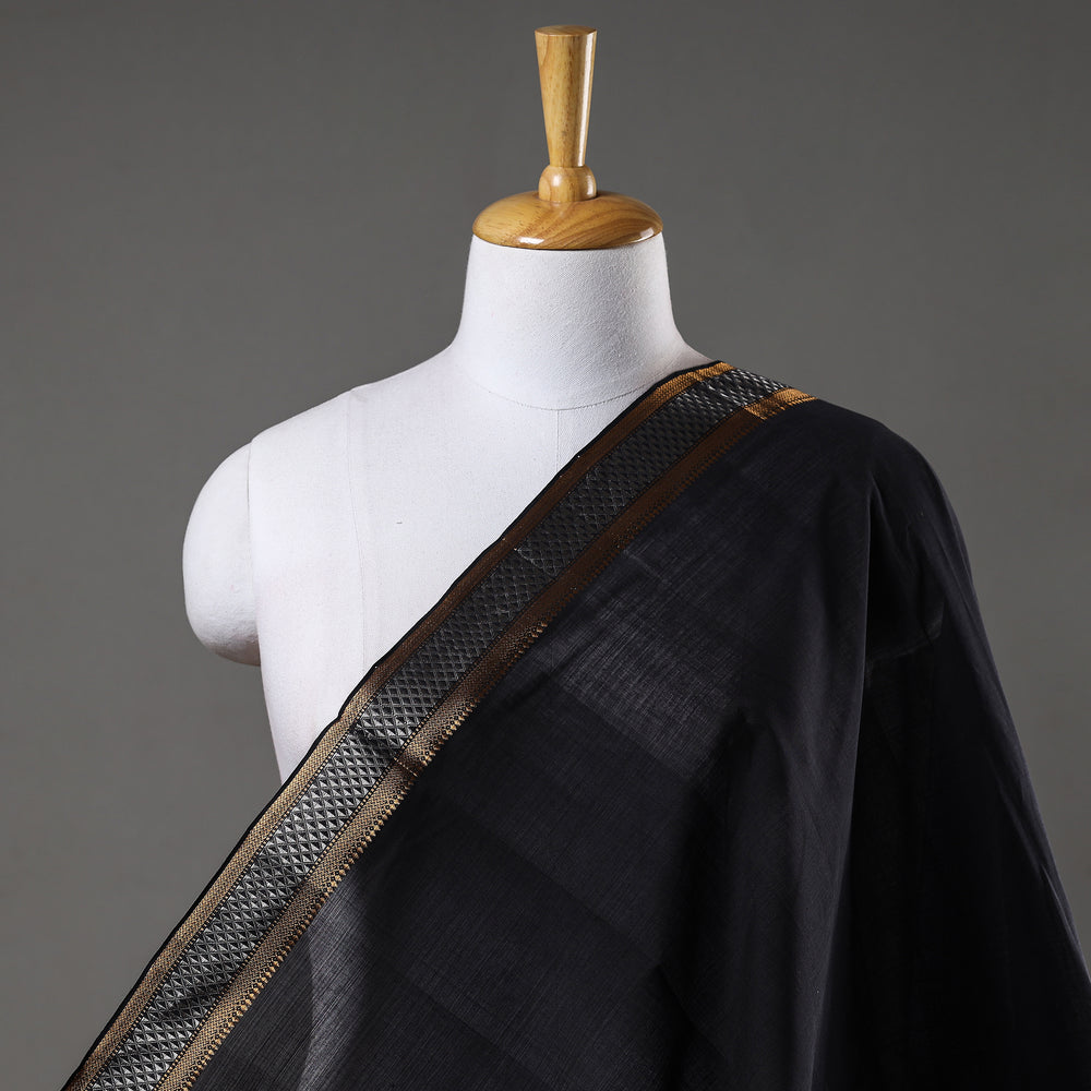 Black - Handloom Mangalagiri Cotton Fabric with Zari Border 11