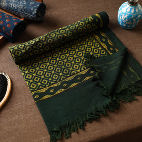 Green Akola Block Printed Pure Handloom Cotton Towel 