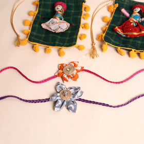  Handmade Fabric Flower Rakhi (Set of 2)
