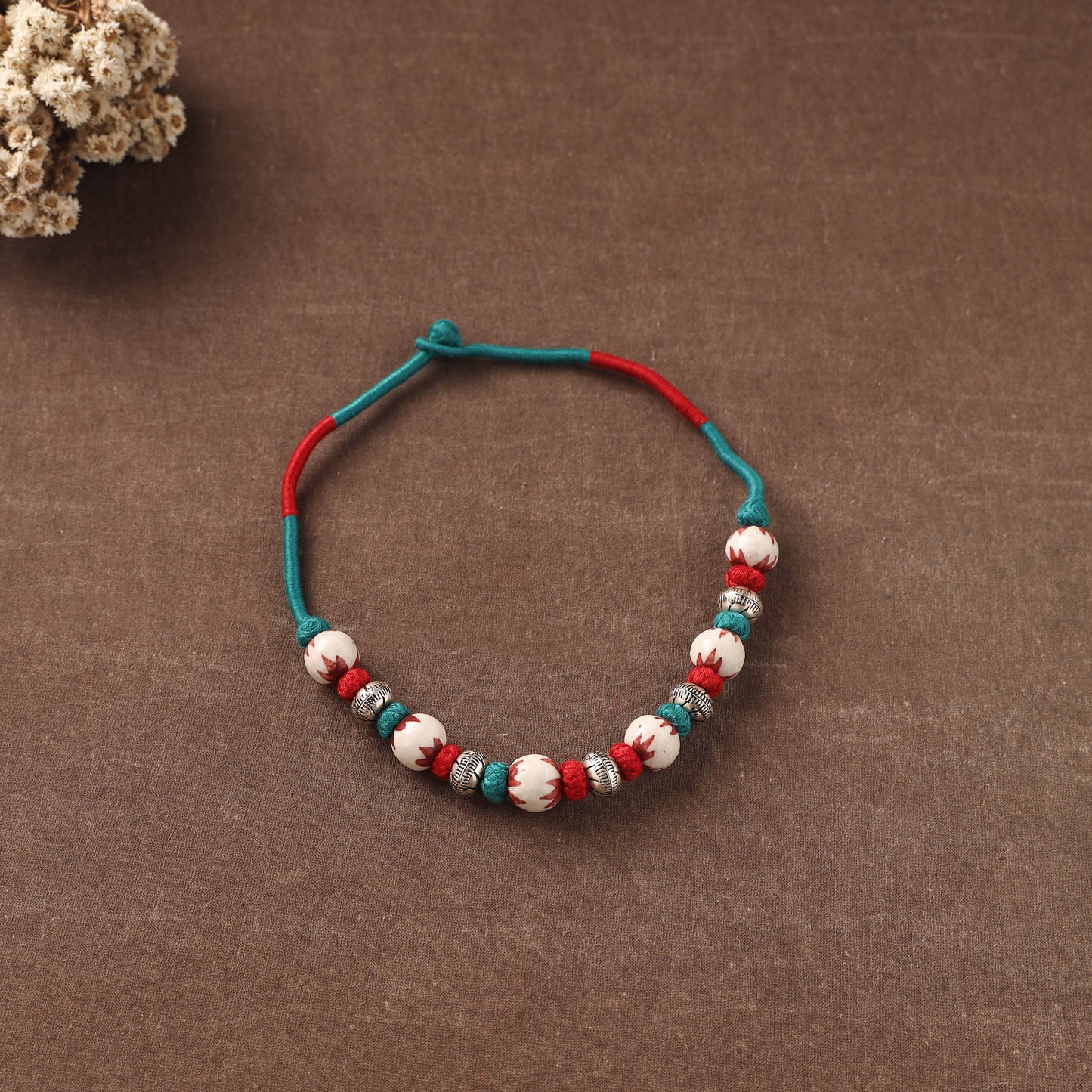 Patwa Threadwork Blue Pottery Beaded Necklace by Kailash Patwa 20