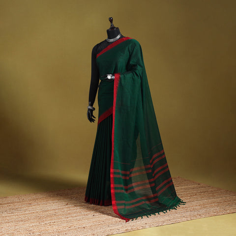 Green - dharwad cotton saree with border 39 - handcrafted