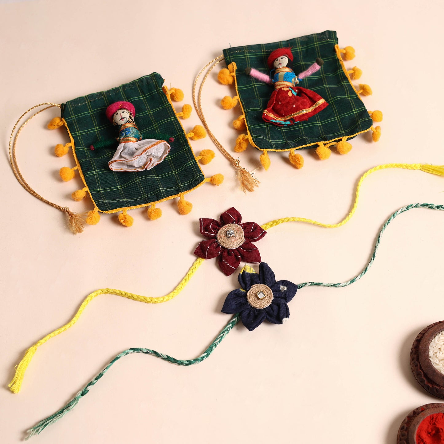  Handmade Fabric Flower Rakhi (Set of 2)