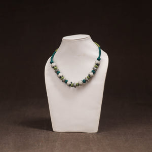 Green - Patwa Threadwork Blue Pottery Beaded Necklace by Kailash Patwa 07
