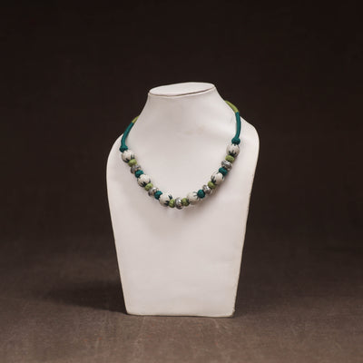 Patwa Threadwork Blue Pottery Beaded Necklace by Kailash Patwa 07