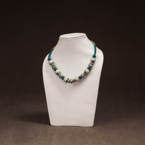 Patwa Threadwork Blue Pottery Beaded Necklace by Kailash Patwa 07