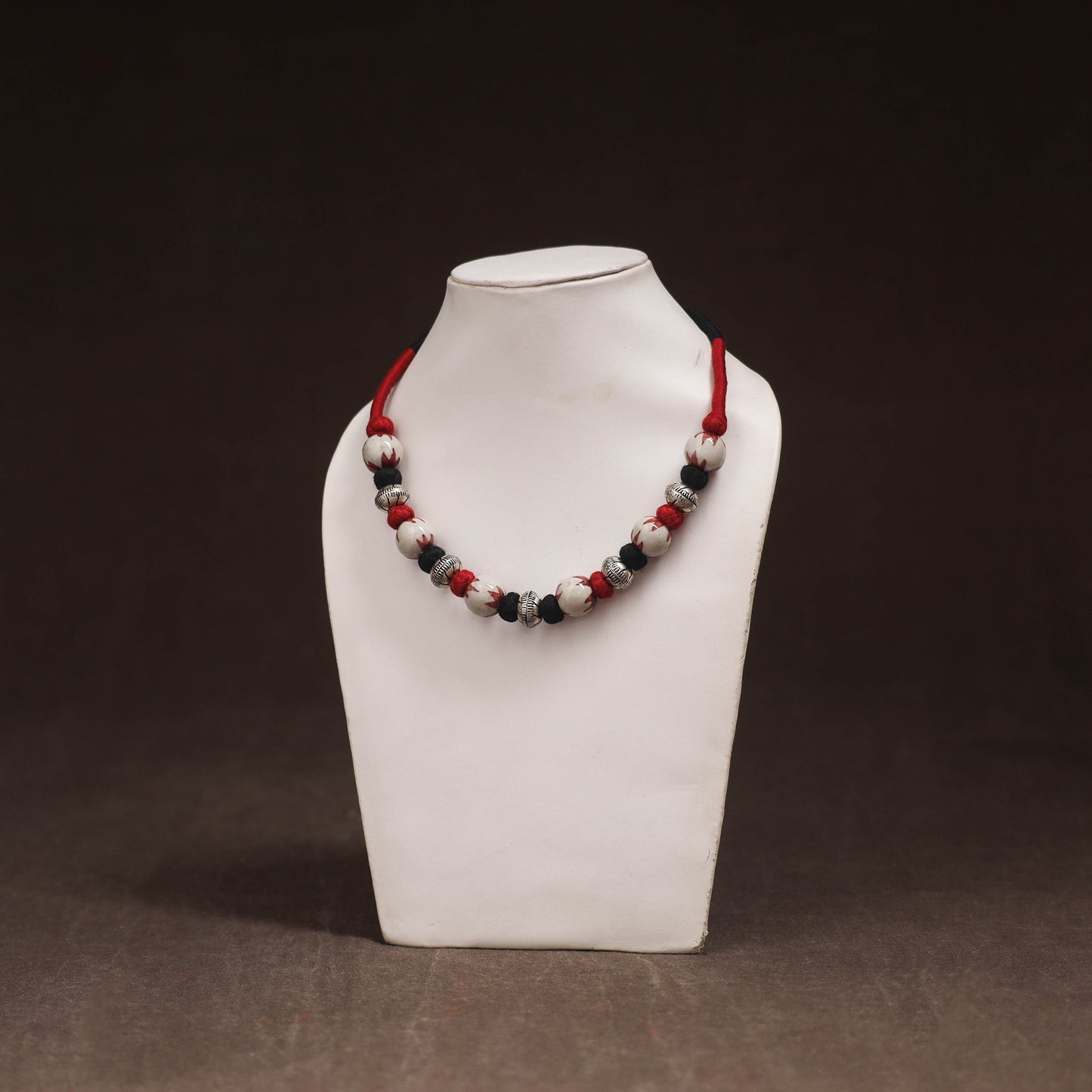 Patwa Threadwork Blue Pottery Beaded Necklace by Kailash Patwa 08