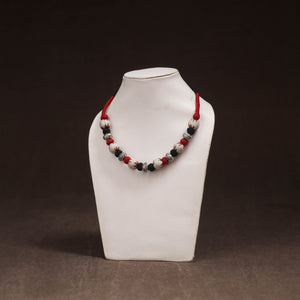 Red - Patwa Threadwork Blue Pottery Beaded Necklace by Kailash Patwa 08