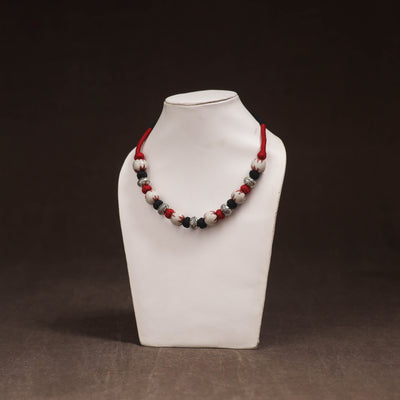 Patwa Threadwork Blue Pottery Beaded Necklace by Kailash Patwa 08