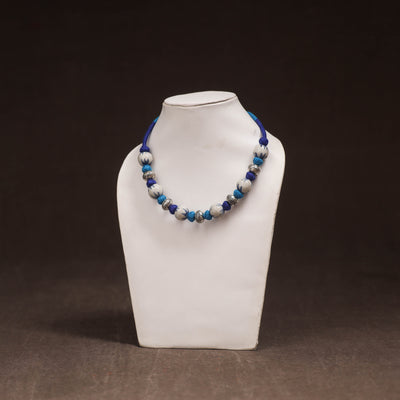 Patwa Threadwork Blue Pottery Beaded Necklace by Kailash Patwa 09