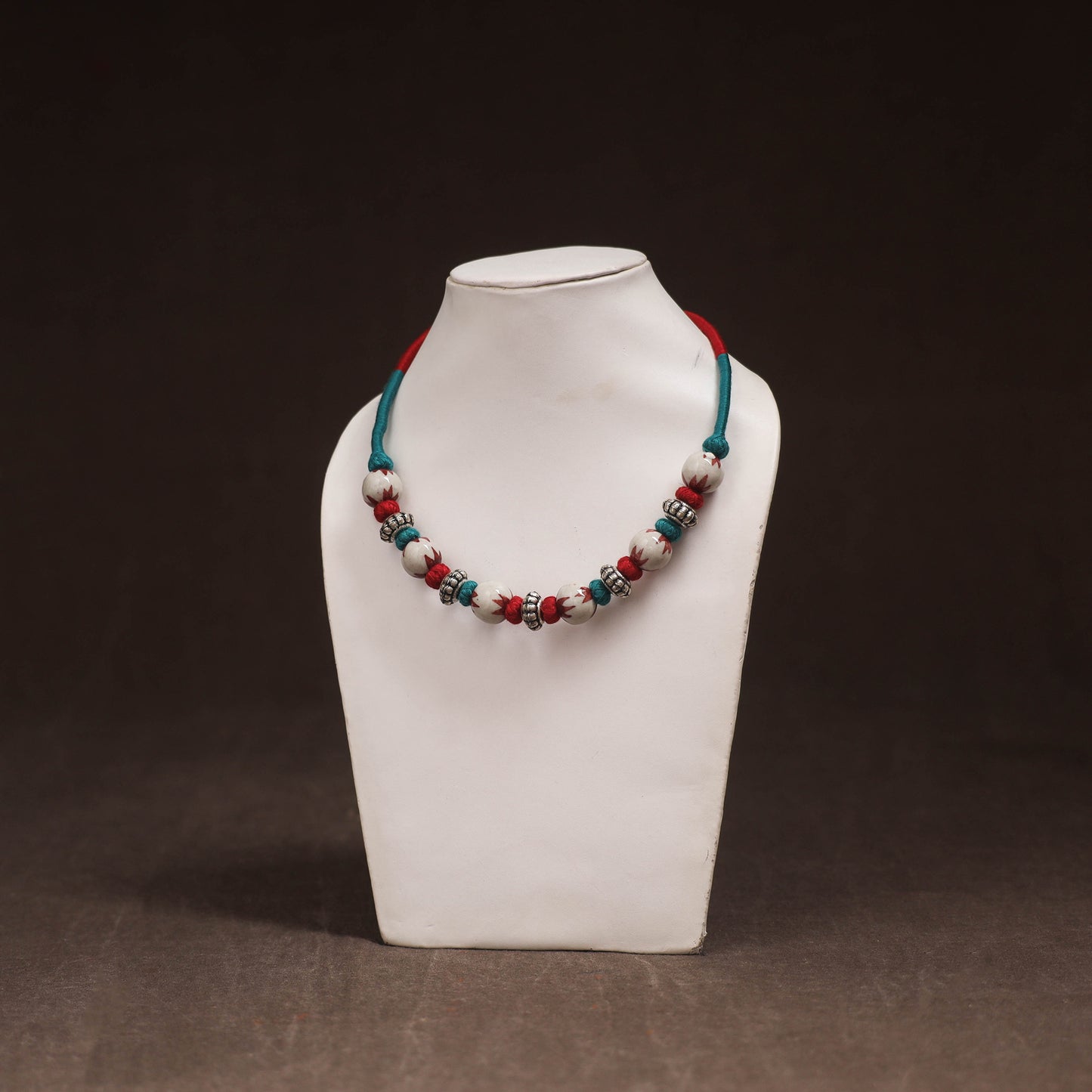 Patwa Threadwork Blue Pottery Beaded Necklace by Kailash Patwa 10