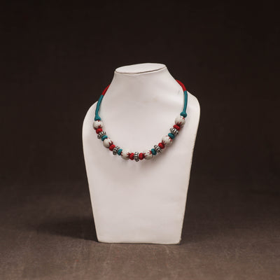 Patwa Threadwork Blue Pottery Beaded Necklace by Kailash Patwa 10
