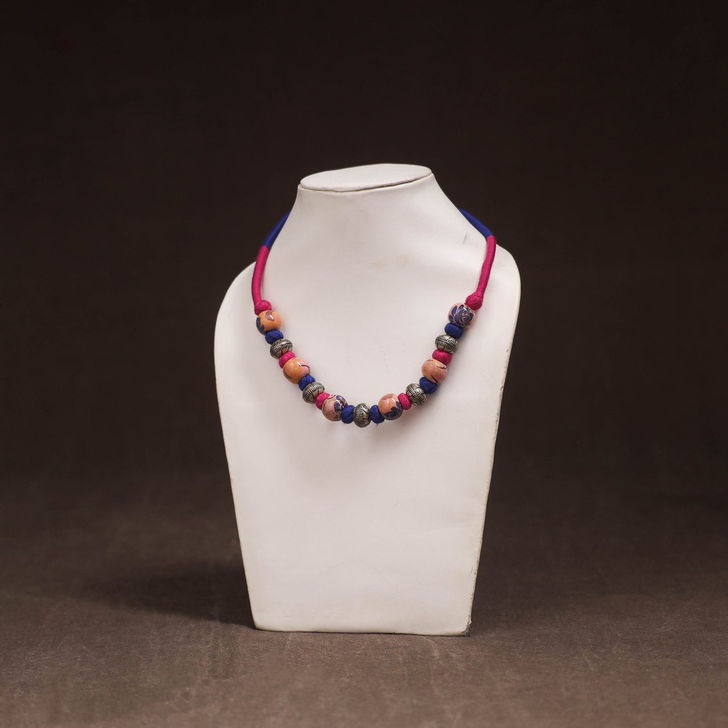 Patwa Threadwork Blue Pottery Beaded Necklace by Kailash Patwa 13