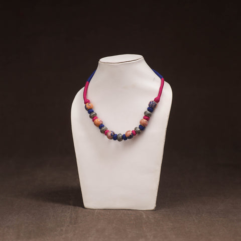 Patwa Threadwork Blue Pottery Beaded Necklace by Kailash Patwa 13