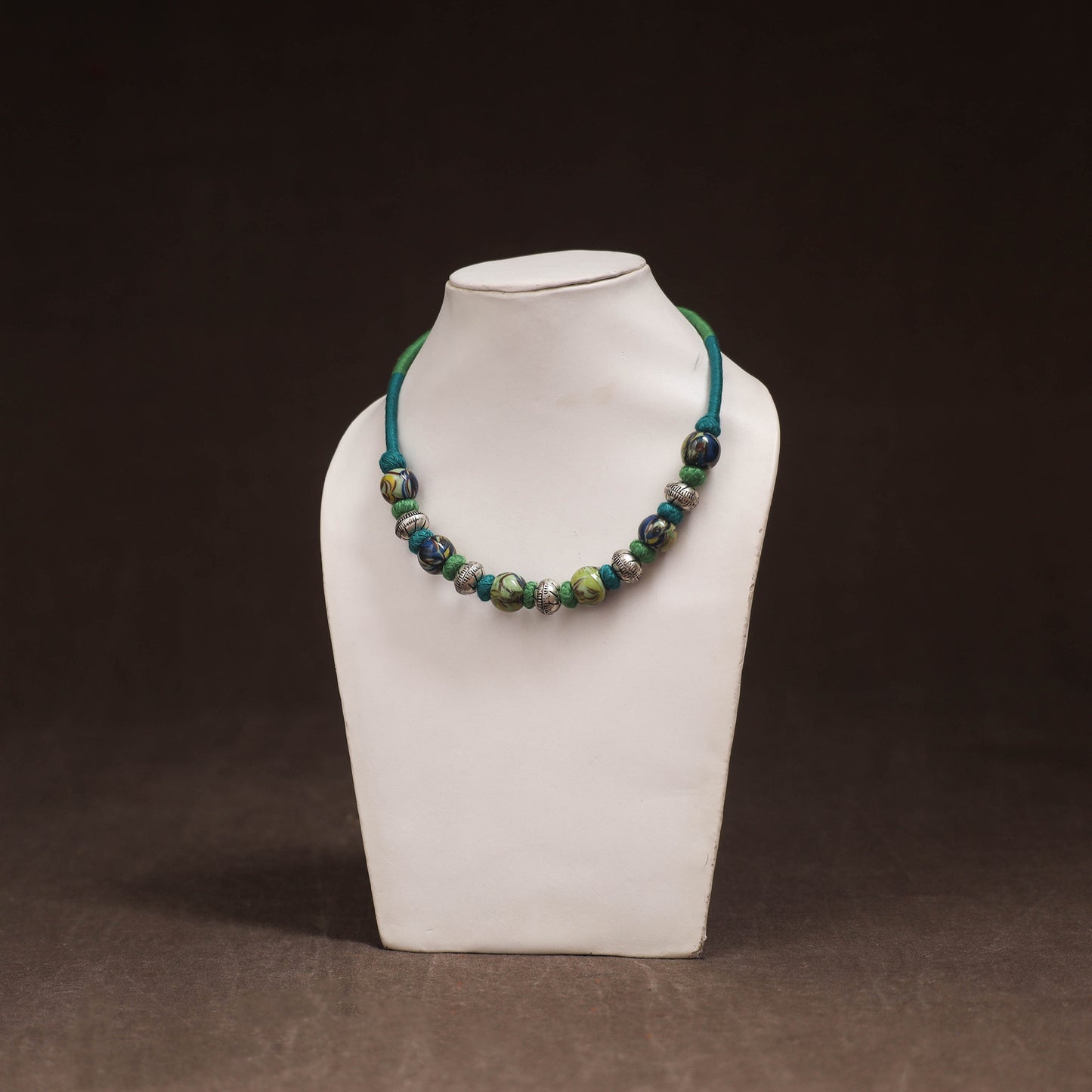 Patwa Threadwork Blue Pottery Beaded Necklace by Kailash Patwa 15