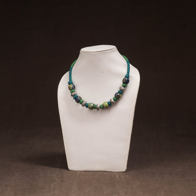 Patwa Threadwork Blue Pottery Beaded Necklace by Kailash Patwa 15
