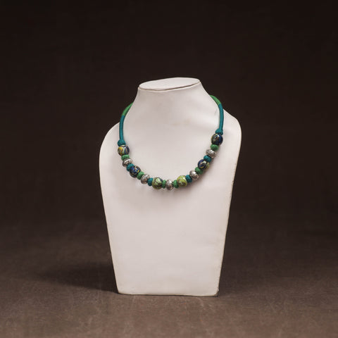 Patwa Threadwork Blue Pottery Beaded Necklace by Kailash Patwa 15