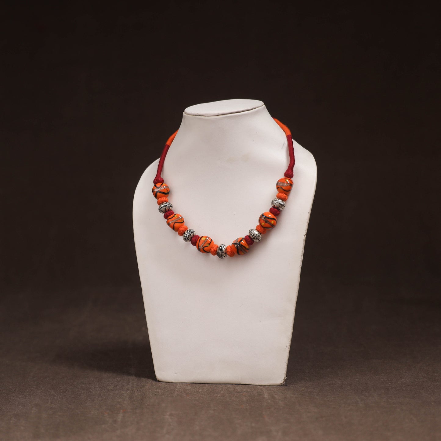 Patwa Threadwork Blue Pottery Beaded Necklace by Kailash Patwa 17