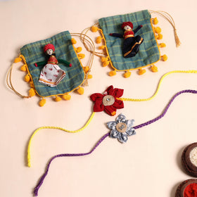  Handmade Fabric Flower Rakhi (Set of 2)