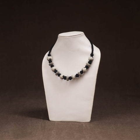 Black - Patwa Threadwork Blue Pottery Beaded Necklace by Kailash Patwa 19