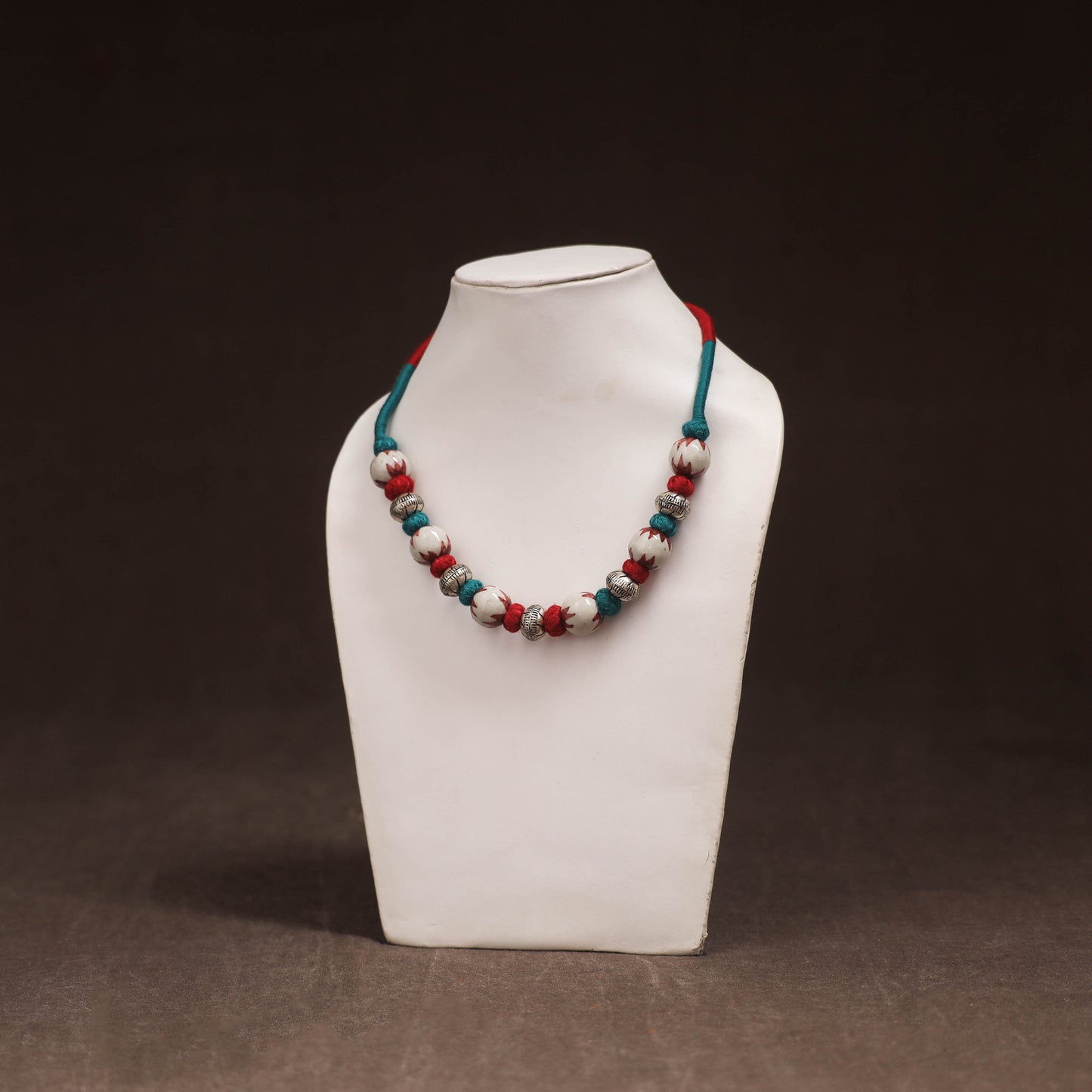 Patwa Threadwork Blue Pottery Beaded Necklace by Kailash Patwa 20