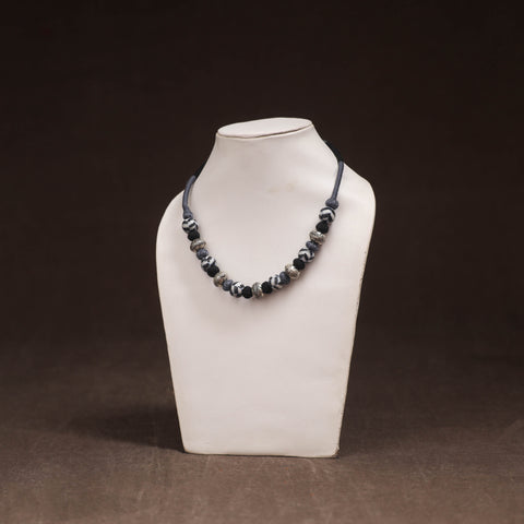 Grey - Patwa Threadwork Blue Pottery Beaded Necklace by Kailash Patwa 21