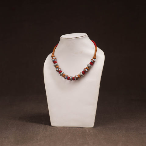 Patwa Threadwork Blue Pottery Beaded Necklace by Kailash Patwa 22