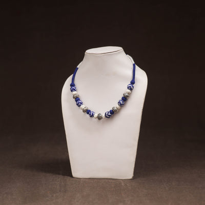 Patwa Threadwork Blue Pottery Beaded Necklace by Kailash Patwa 25