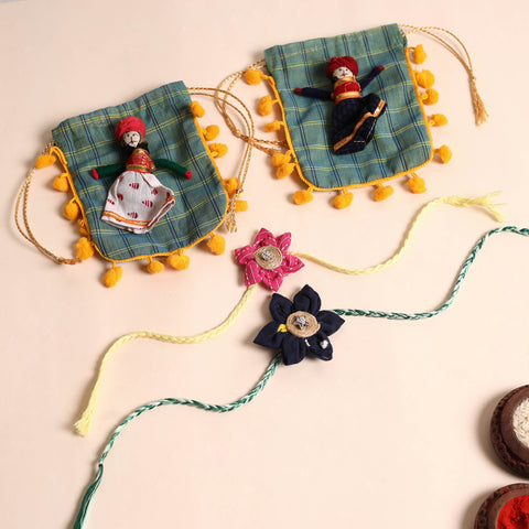  Handmade Fabric Flower Rakhi (Set of 2)