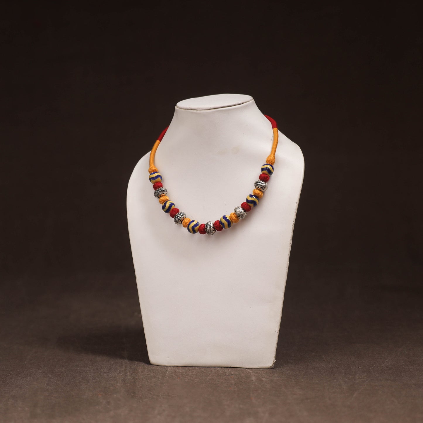 Patwa Threadwork Blue Pottery Beaded Necklace by Kailash Patwa 26