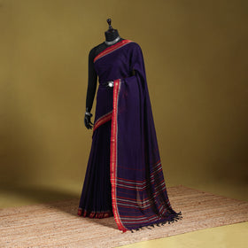Purple - dharwad cotton saree with border 46 - handcrafted