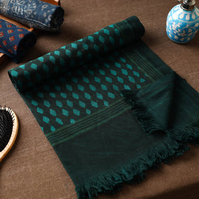 Green Akola Block Printed Pure Handloom Cotton Towel 
